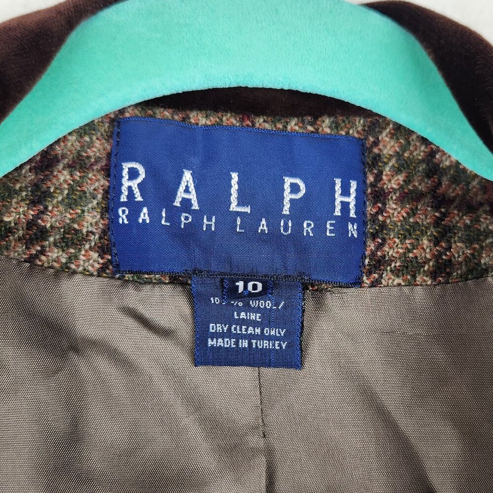 Vintage 90s Ralph Ralph Lauren Brown Houndstooth Wool Jacket Blazer sz 10 - Picture 5 of 12